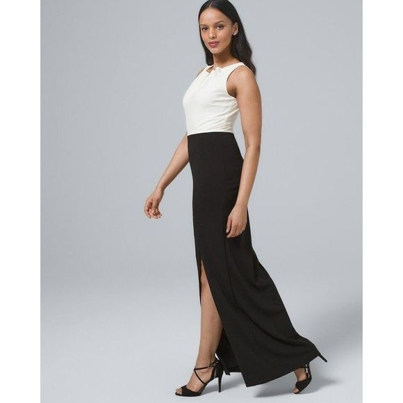 Nicole Miller Color Block Pearl Neck Gown 6 $395 Black White Formal Maxi Dress - Picture 4 of 7
